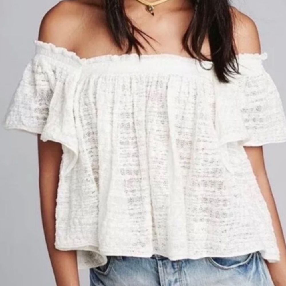 Free People Thrills & Frills Blouse/ Top/ off the shoulder
